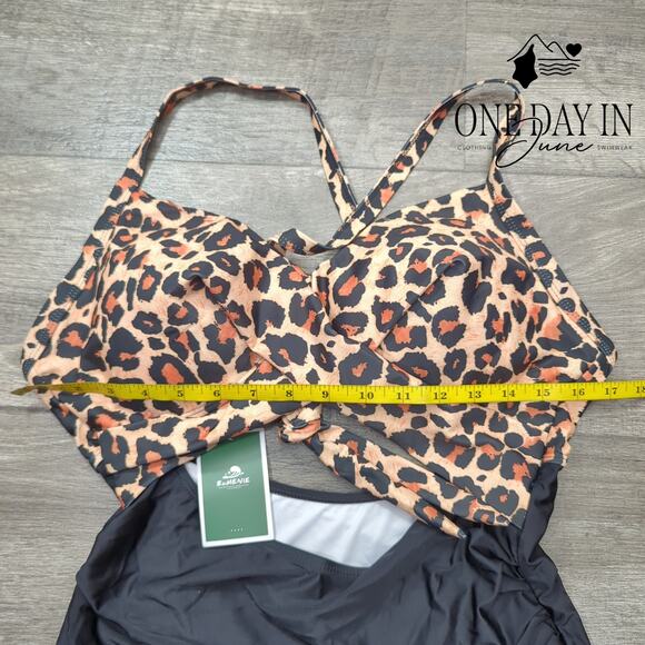 Eomenie Cross Front Cut Out Tie Back One Piece Swimsuit Size XL - Picture 5 of 7